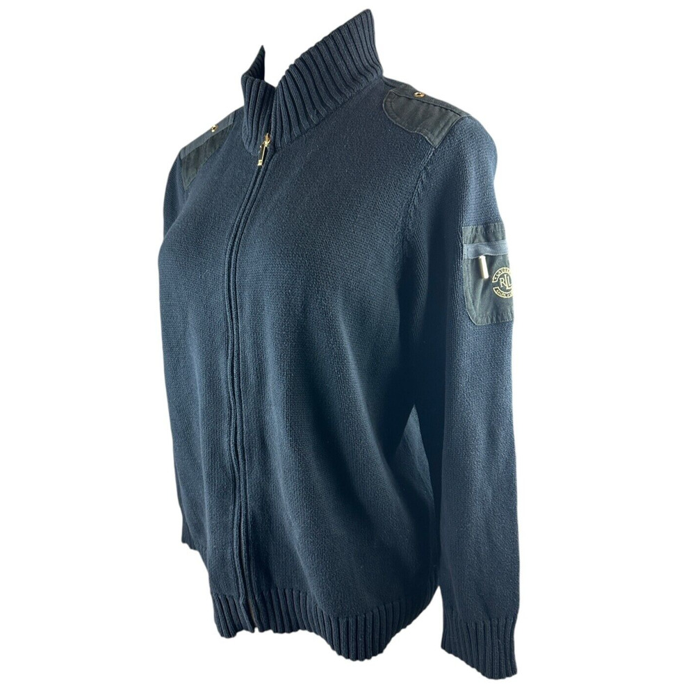 Ralph Lauren Full Zip Ribbed Knit Cardigan Sweater Pocket Arm Patch Plus Size 2X - Picture 5 of 13